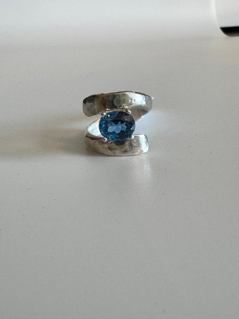 London Blue Topaz Bypass Hammered Silver Ring
