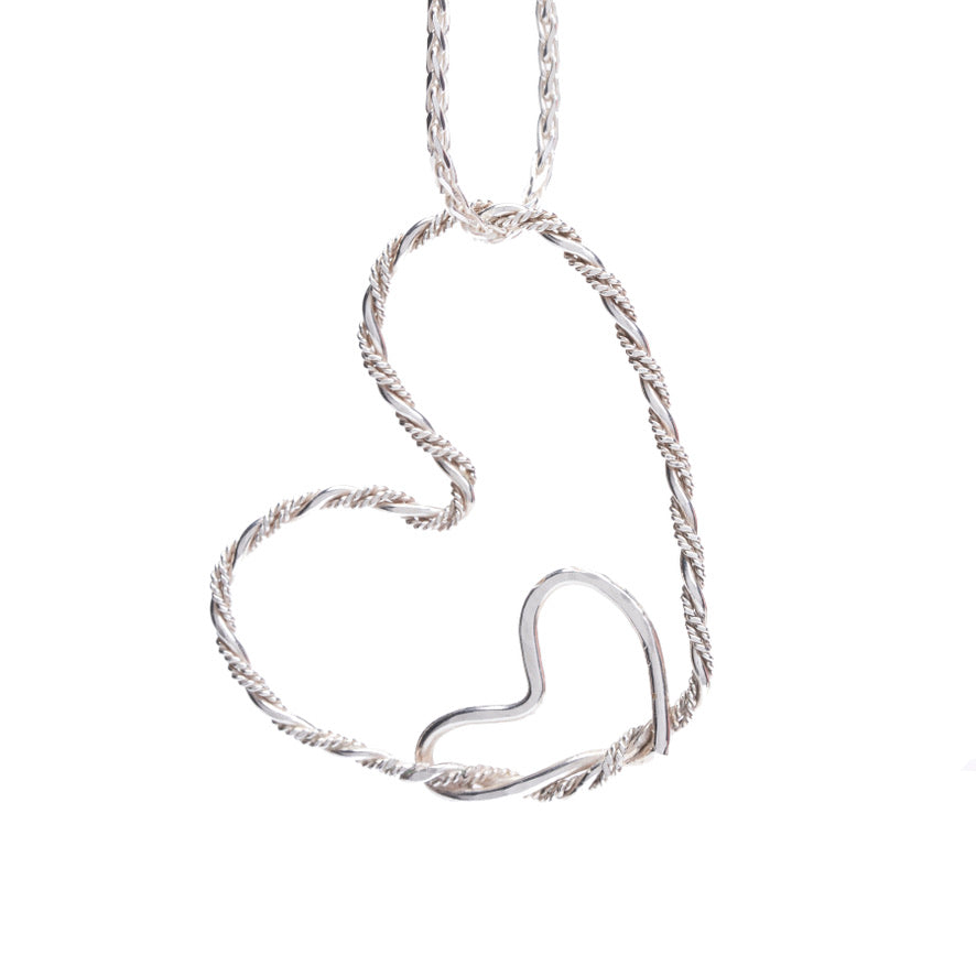 Embracing Heart Twisted Silver Brilliant-Cut Necklace