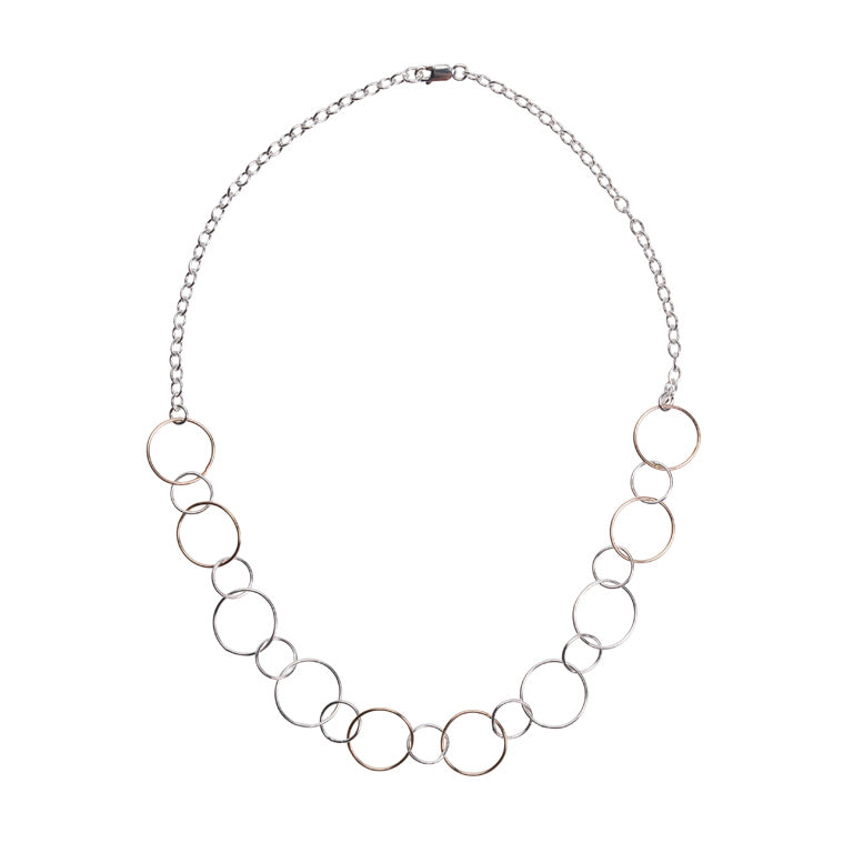 Alternating Circular Hammered Silver and Gold-filled Necklace