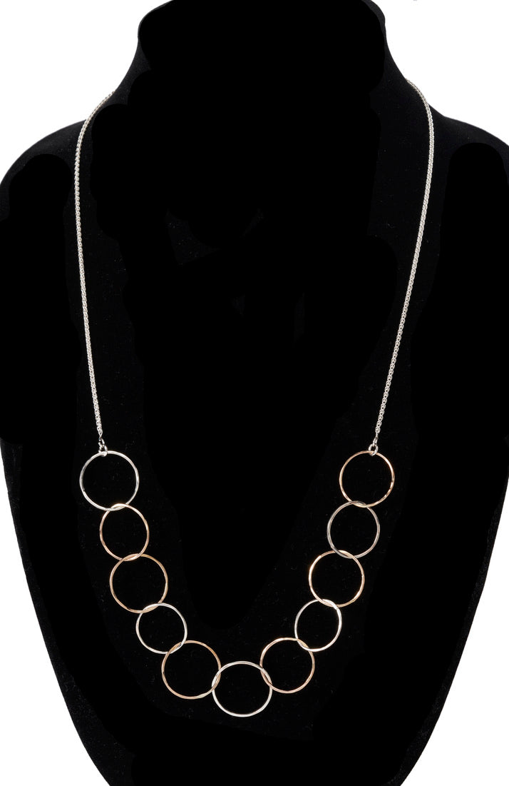 Linked Hoops of Silver and Gold-Fill Necklace