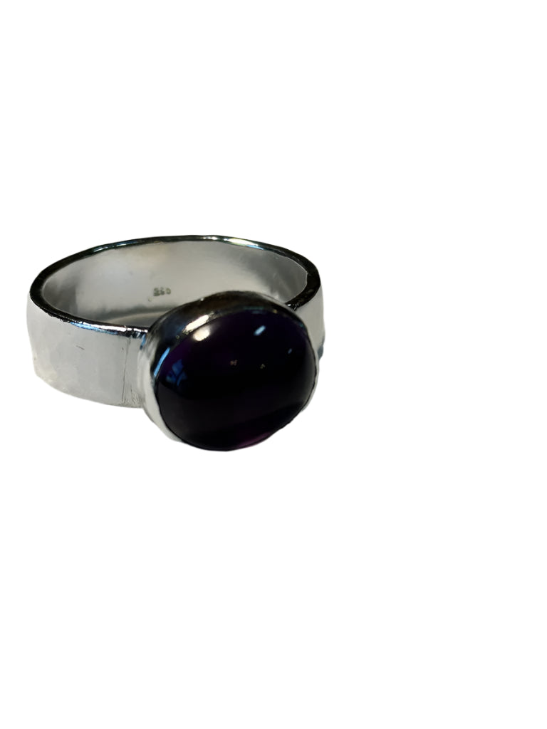 Amethyst Bezel Set Sterling Silver Band Ring