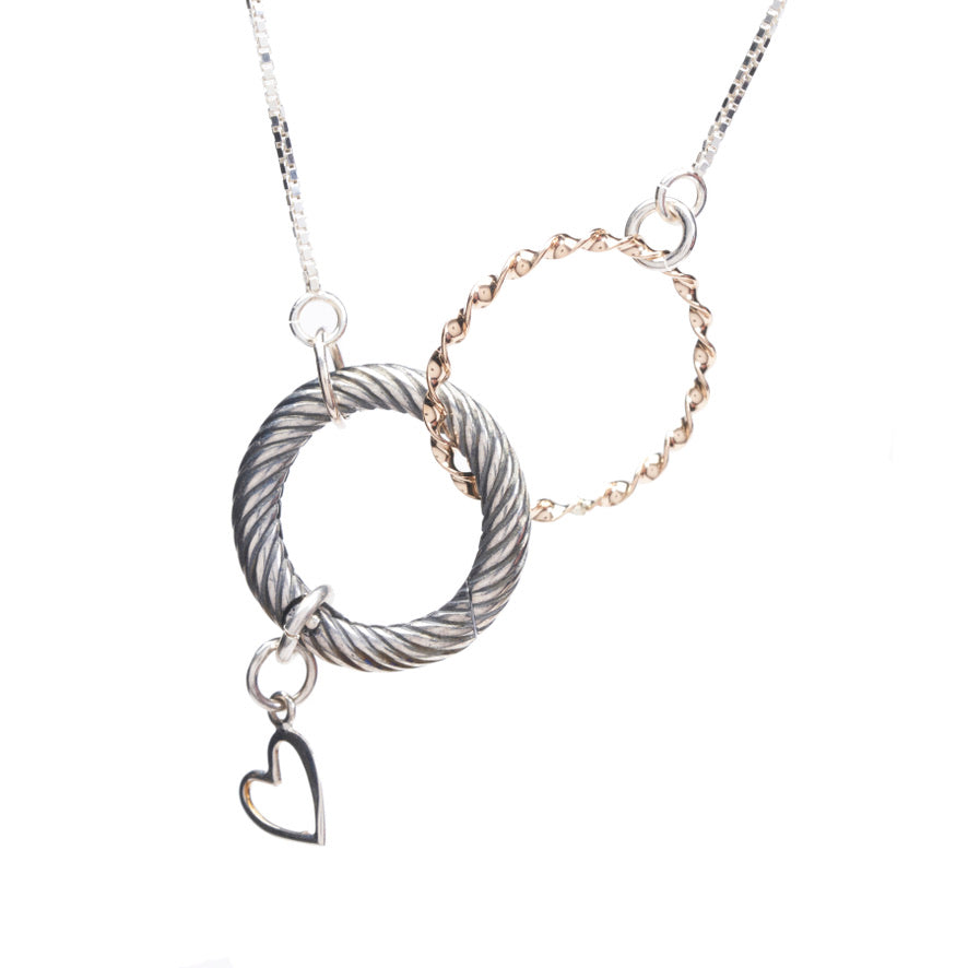 Unity Twirled Hoop & Braided Clasp Heart Charm Necklace