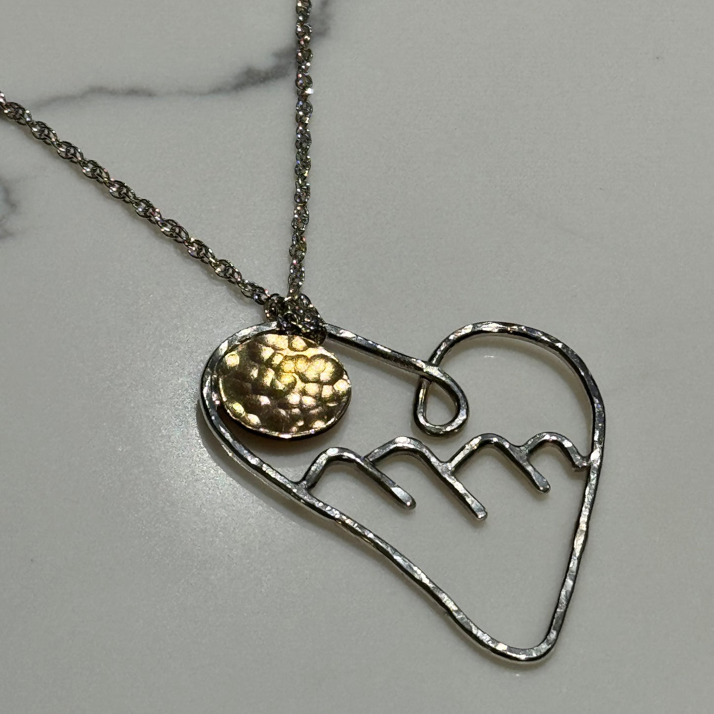 “Asheville Strong Mountain Sunset” Special Edition, Love & Frienship Heart Necklace Large) 24”