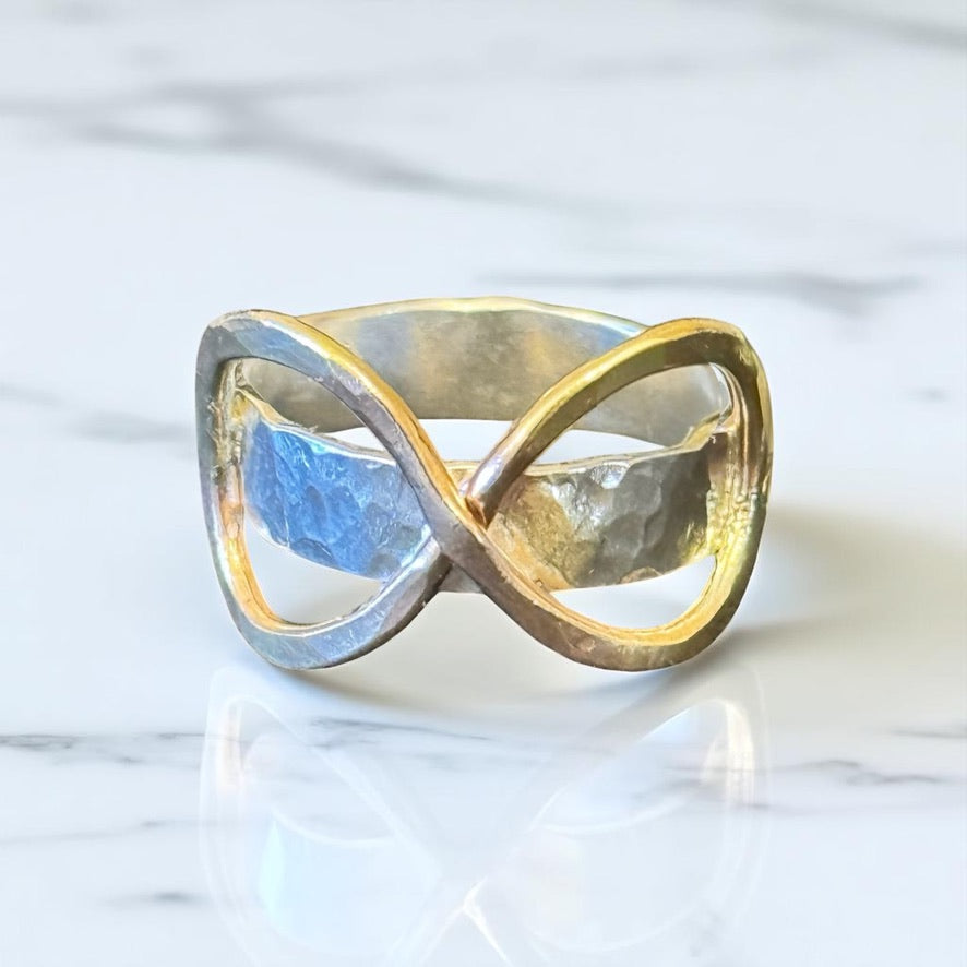 Luminosity Infinity Gold-filled Hammered Silver Ring