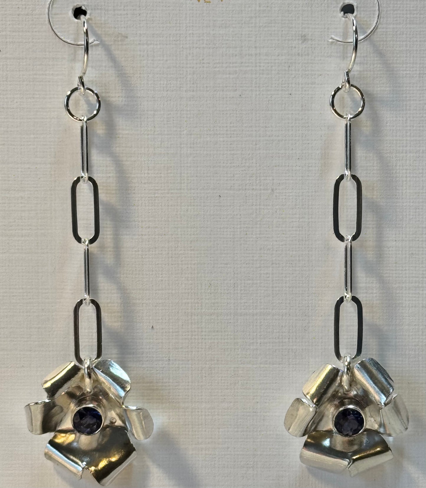 Brilliant Blossoms Medium Dangle Chain Blue Amethyst Earrings