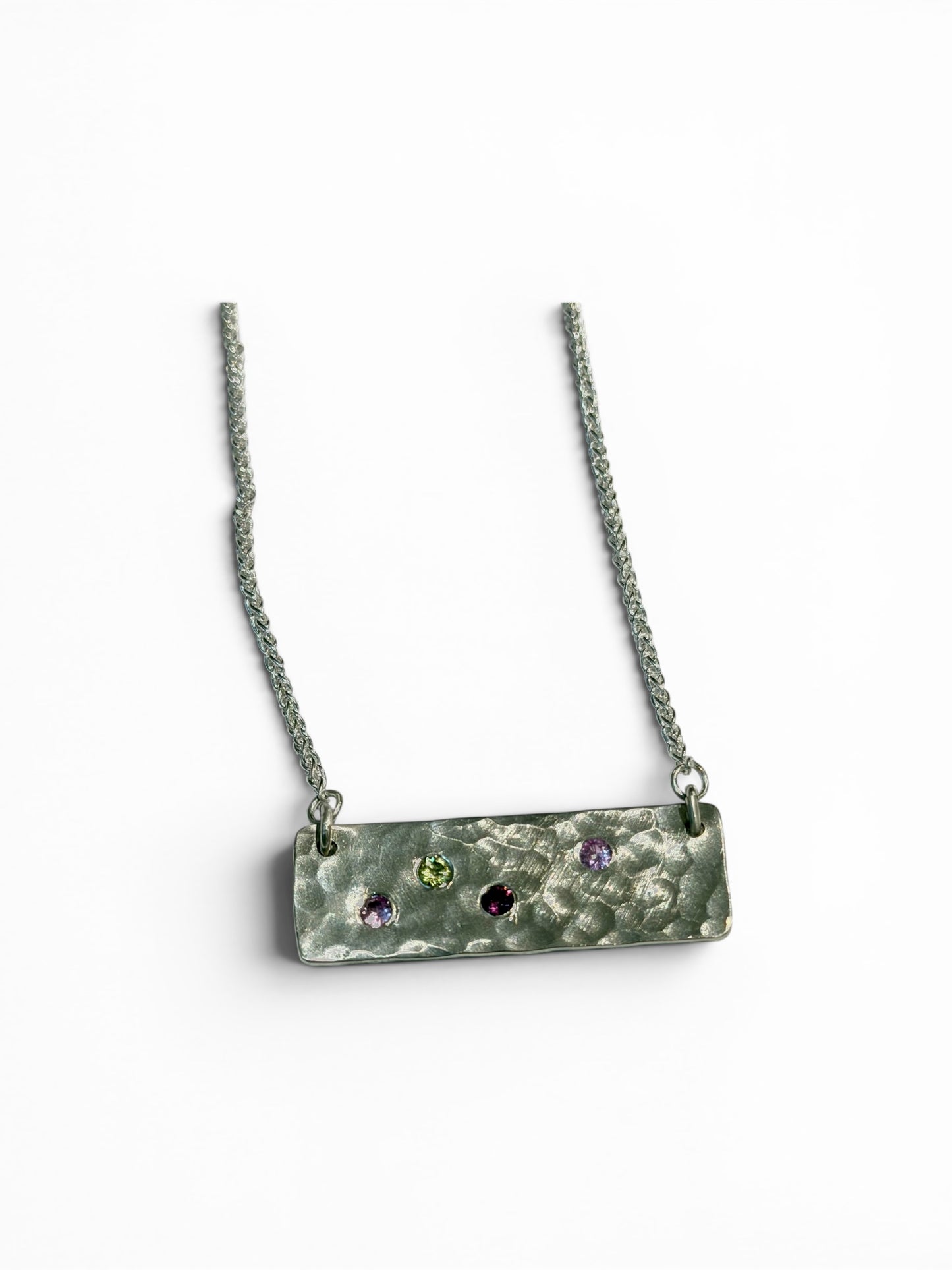 Brilliant Hammered Gem Bar Necklace