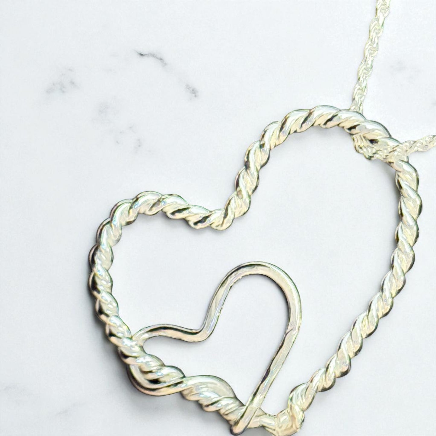 Embracing Hearts Twisted Silver Medium Necklace