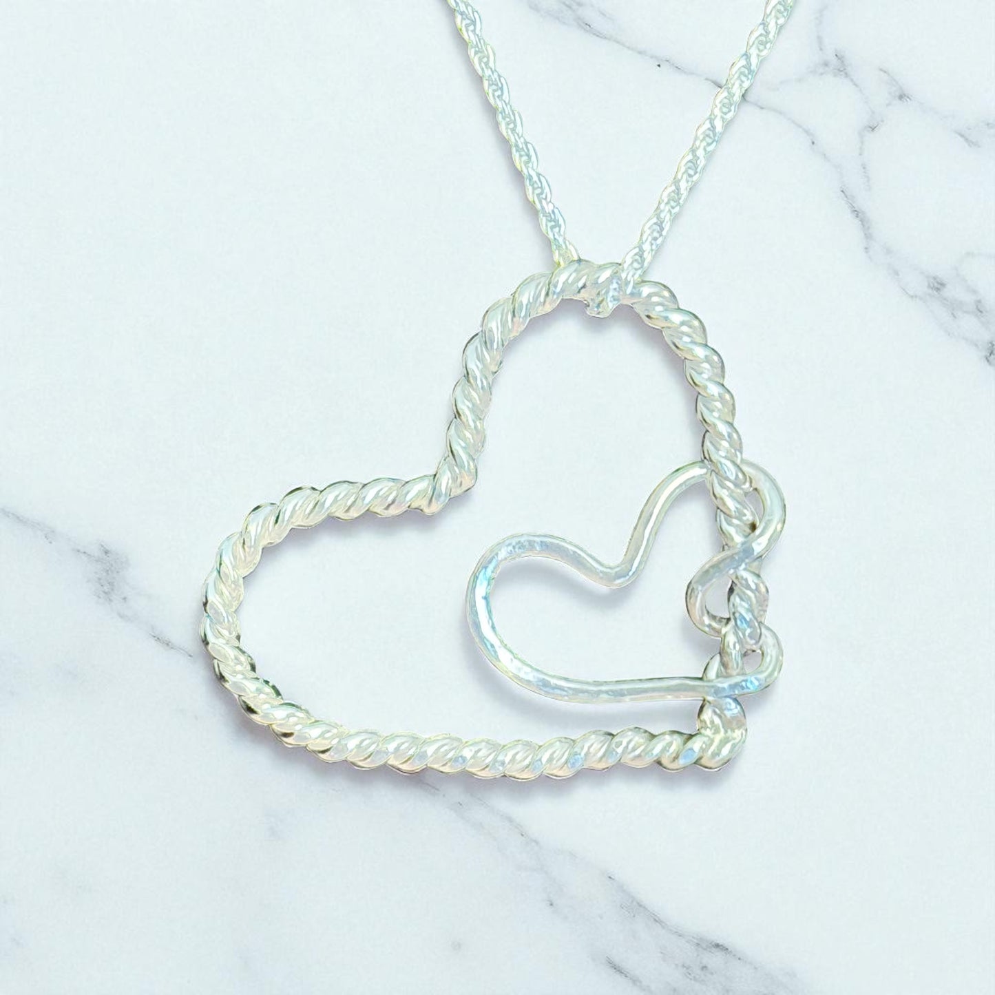Embracing Hearts Twisted Silver Medium Necklace