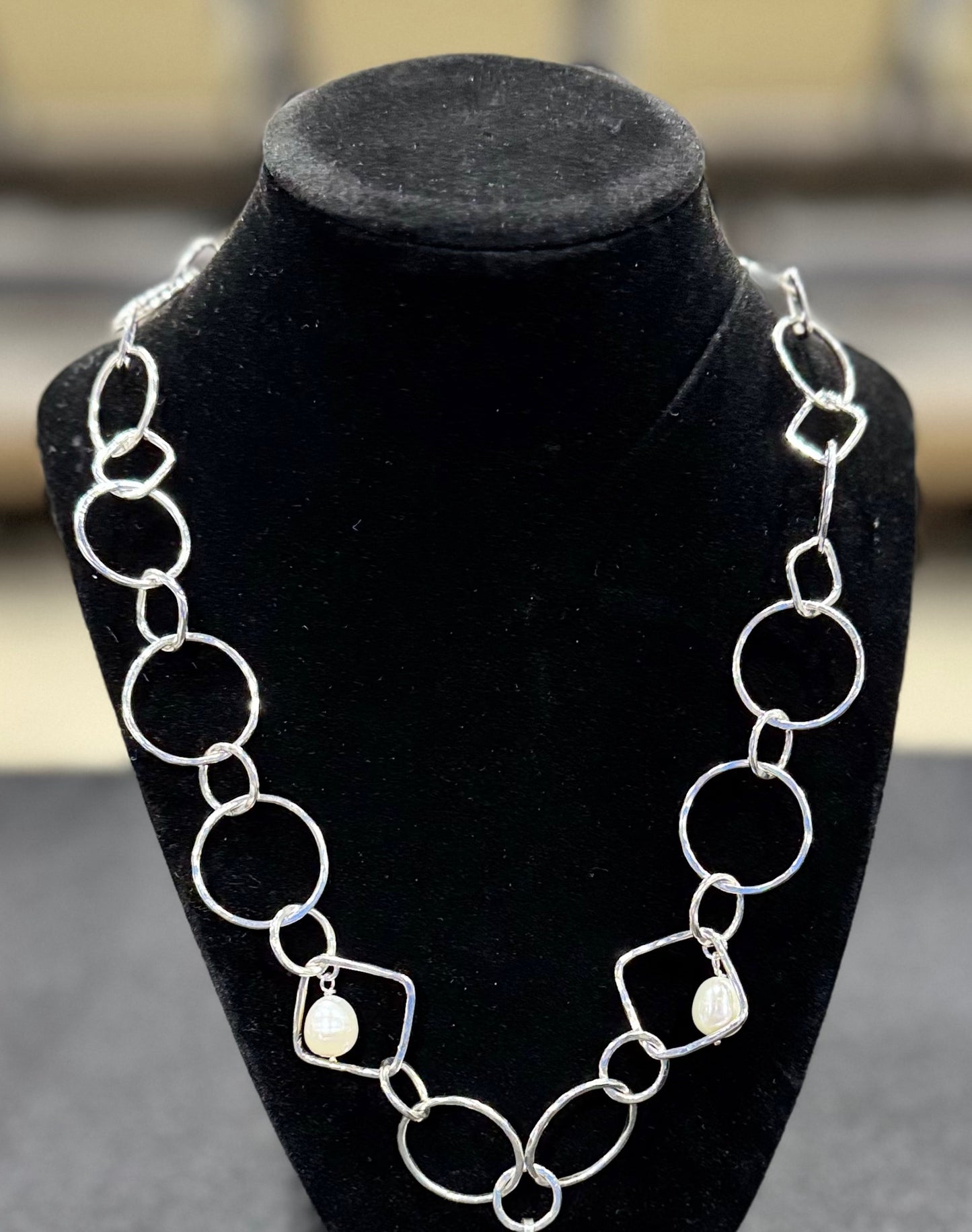 Geometric Hammered Silver Necklace