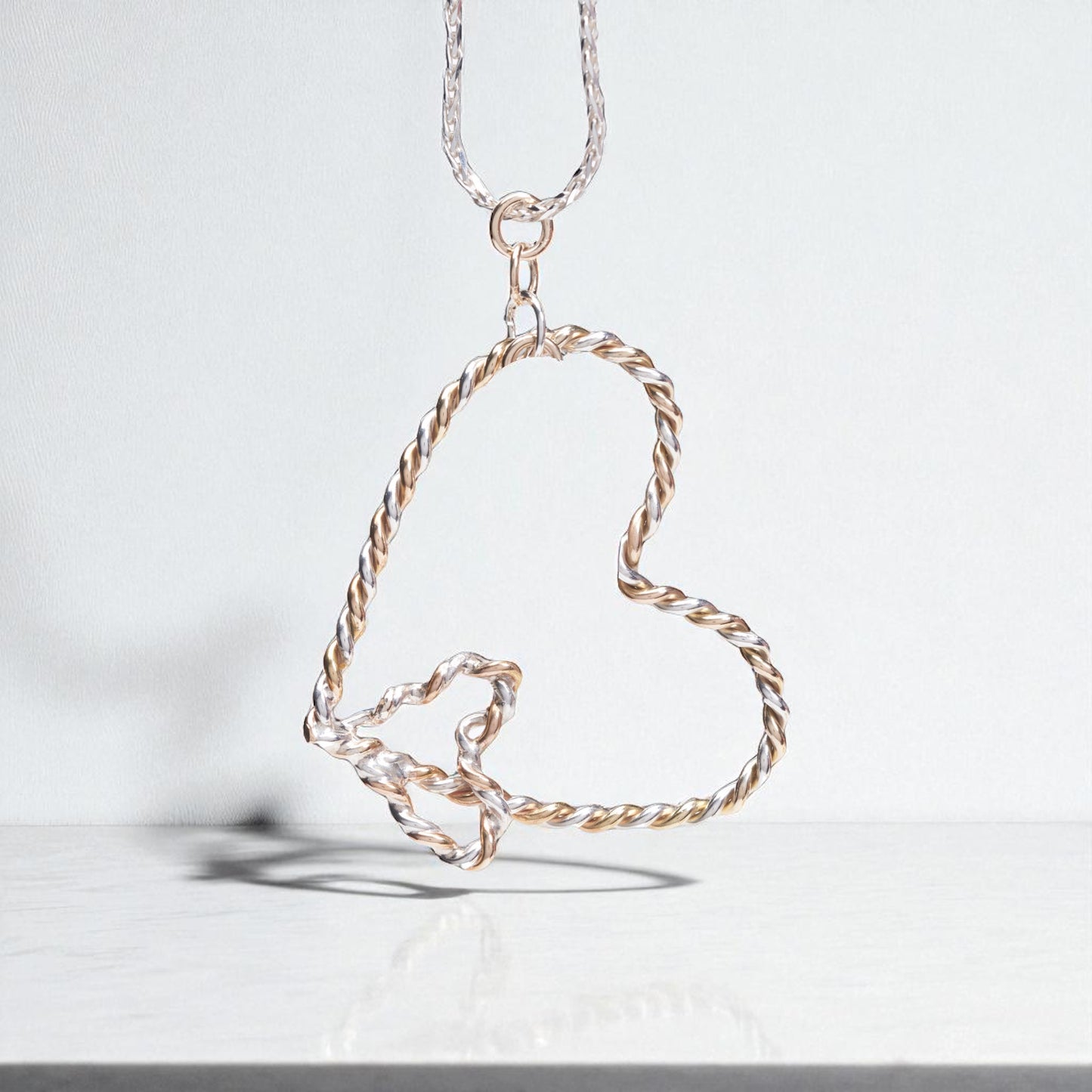 Embracing Heart Twisted Silver and Gold-fill Necklace