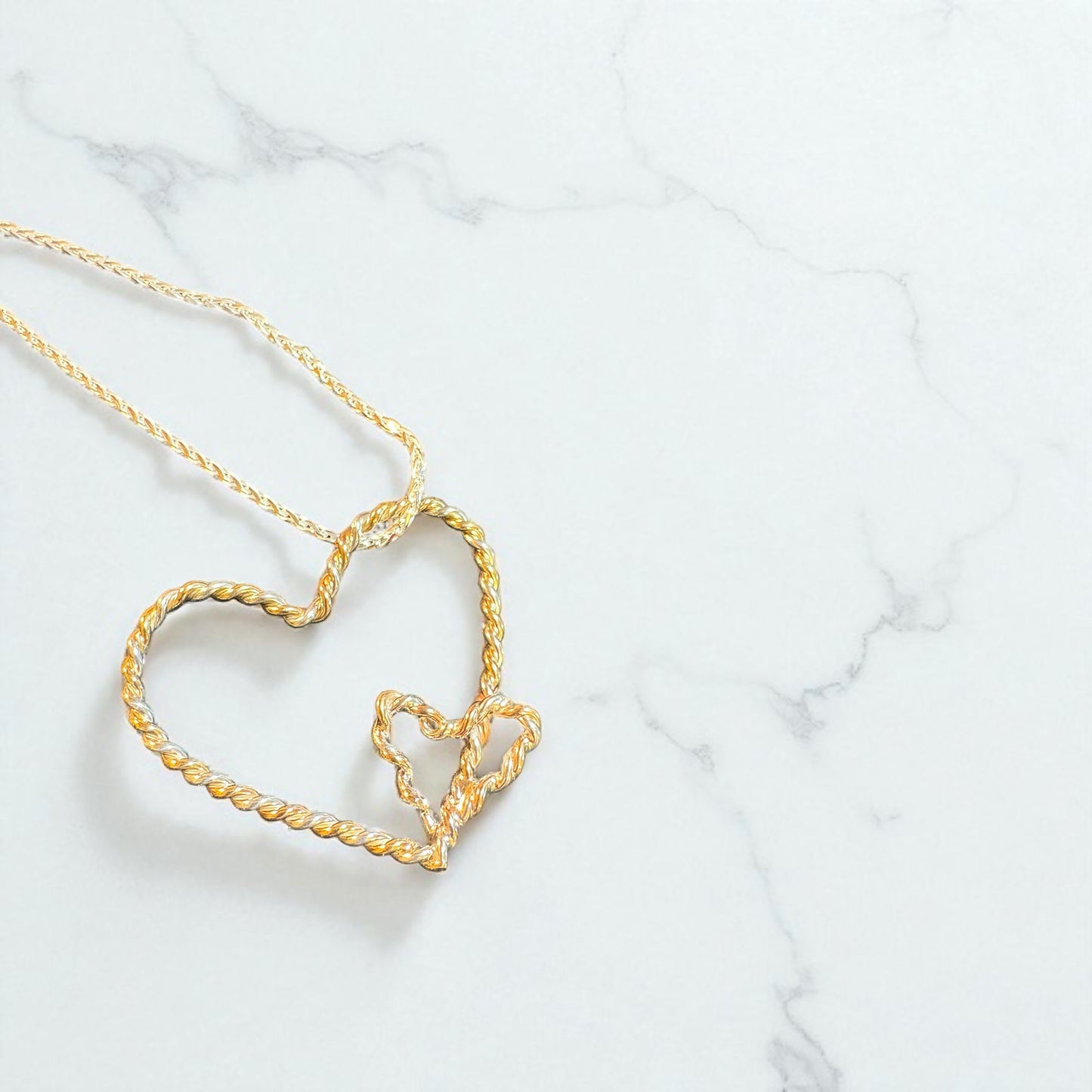 Embracing Heart Twisted Silver and Gold-fill Necklace