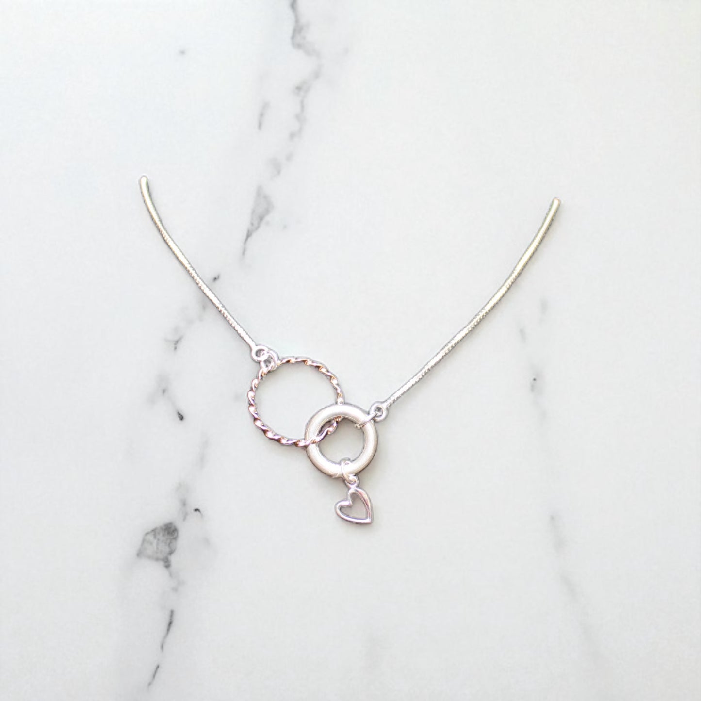 Unity Twirled Hoop & Silver Clasp Heart Charm Necklace