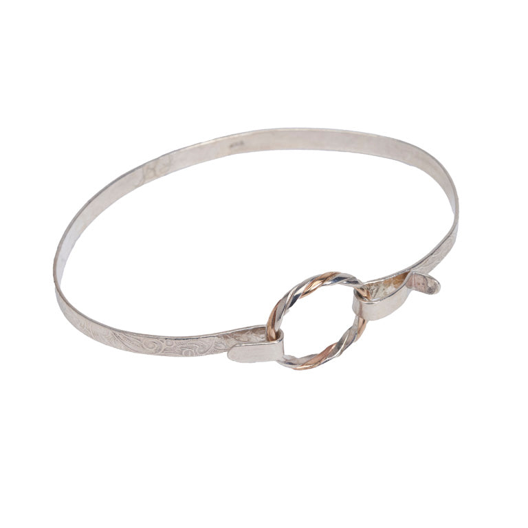 The Classic Eclipse Bracelet - Sterling Silver Imprinted Band with Rose Gold-Fill Eclipse Hoop