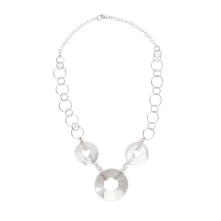 Luminosity Hammered Large Hoop with Mother of Pearl Necklace