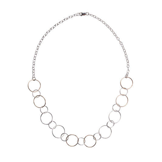 Alternating Circular Hammered Silver and Gold-filled Necklace