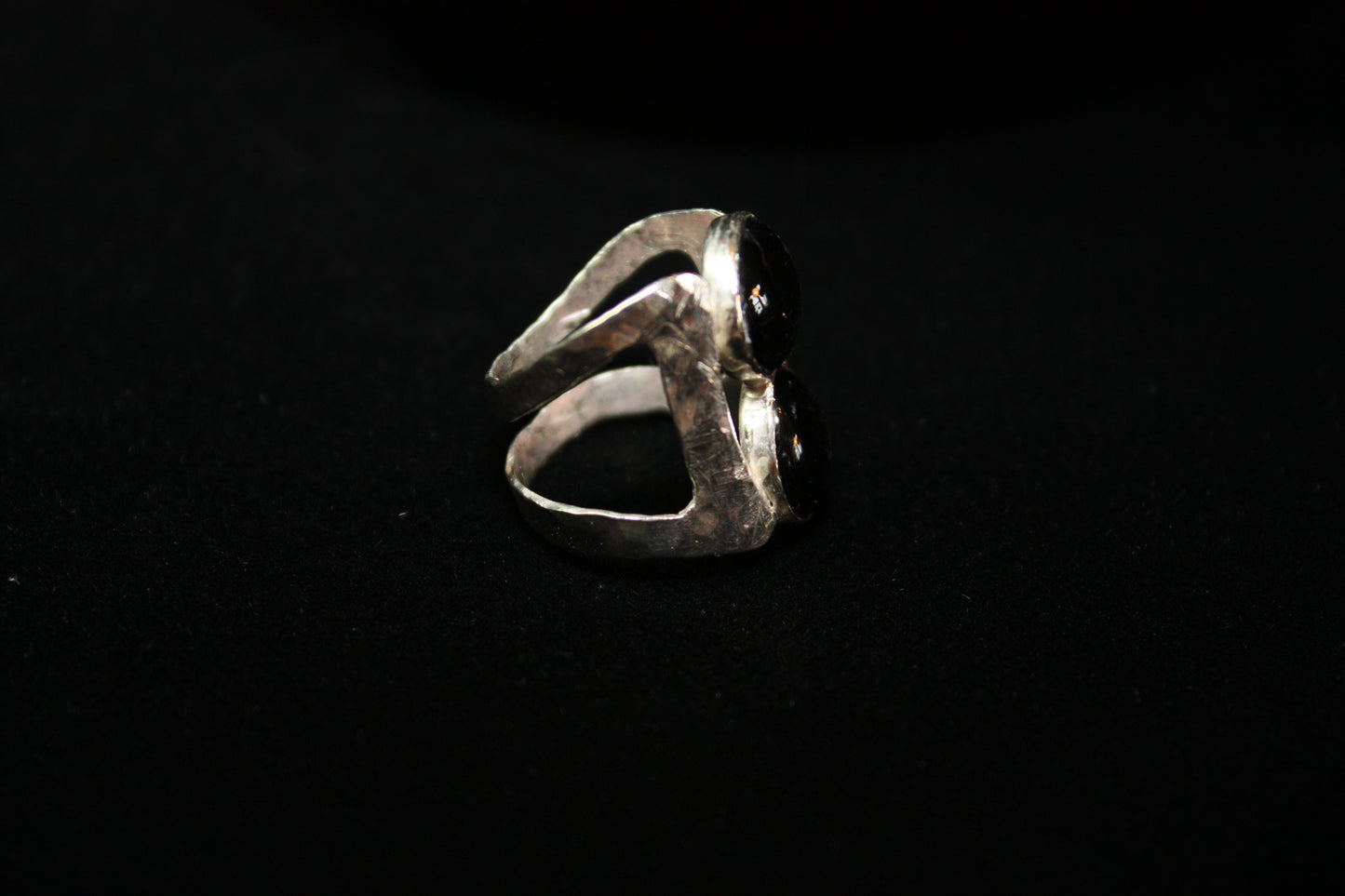 Open Sculptured Black Onyx Ring in Sterling Silver