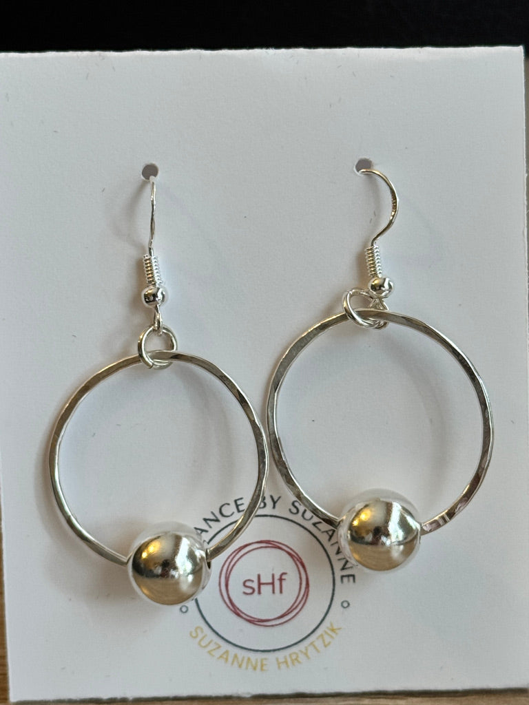 Luminosity Hammered Sterling Silver Bead Hoop Earrings