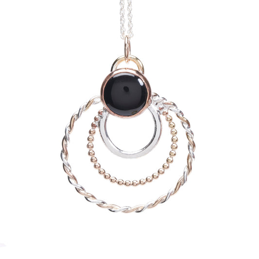 Onyx Concentric Silver/Gold-fill Circle Necklace