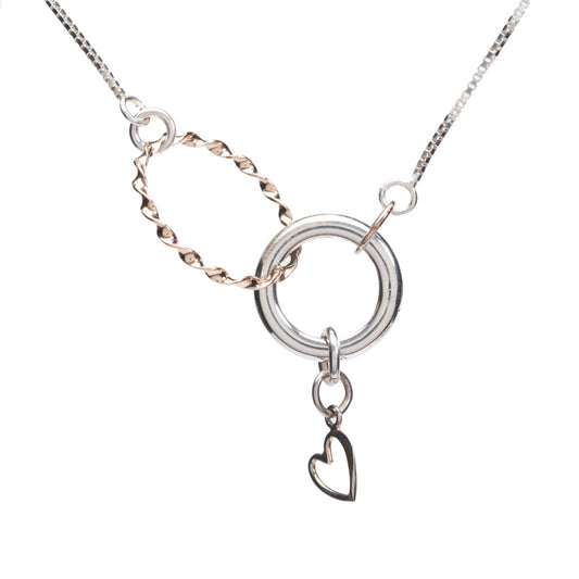 Unity Twirled Hoop & Silver Clasp Heart Charm Necklace