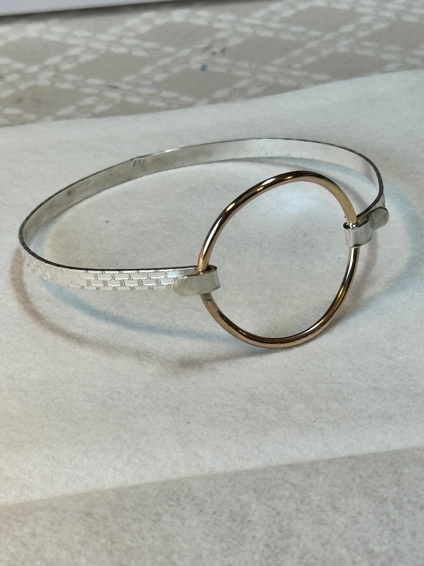 Luminosity Large Wave Circle Clip Bracelet in Sterling Silver with Gold-fill circle