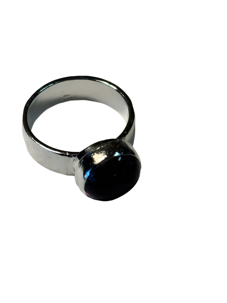 Amethyst Bezel Set Sterling Silver Band Ring