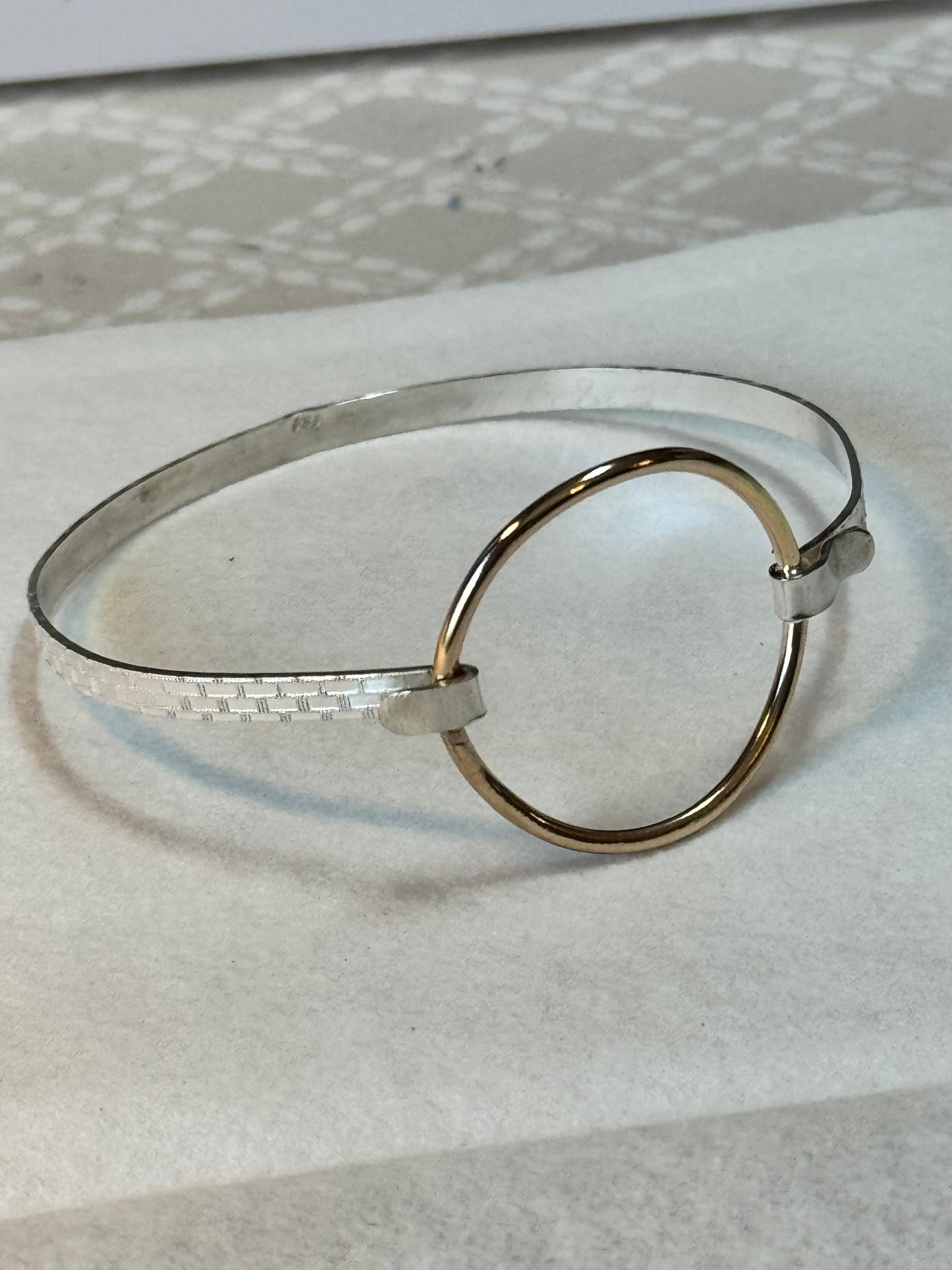 Luminosity Large Wave Circle Clip Bracelet in Sterling Silver with Gold-fill circle