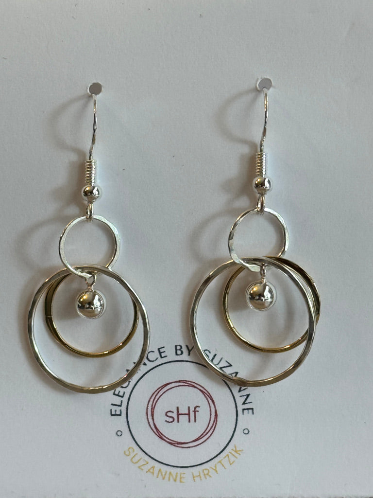 Luminosity Hammered Silver & Gold Hoop Bead Earrings