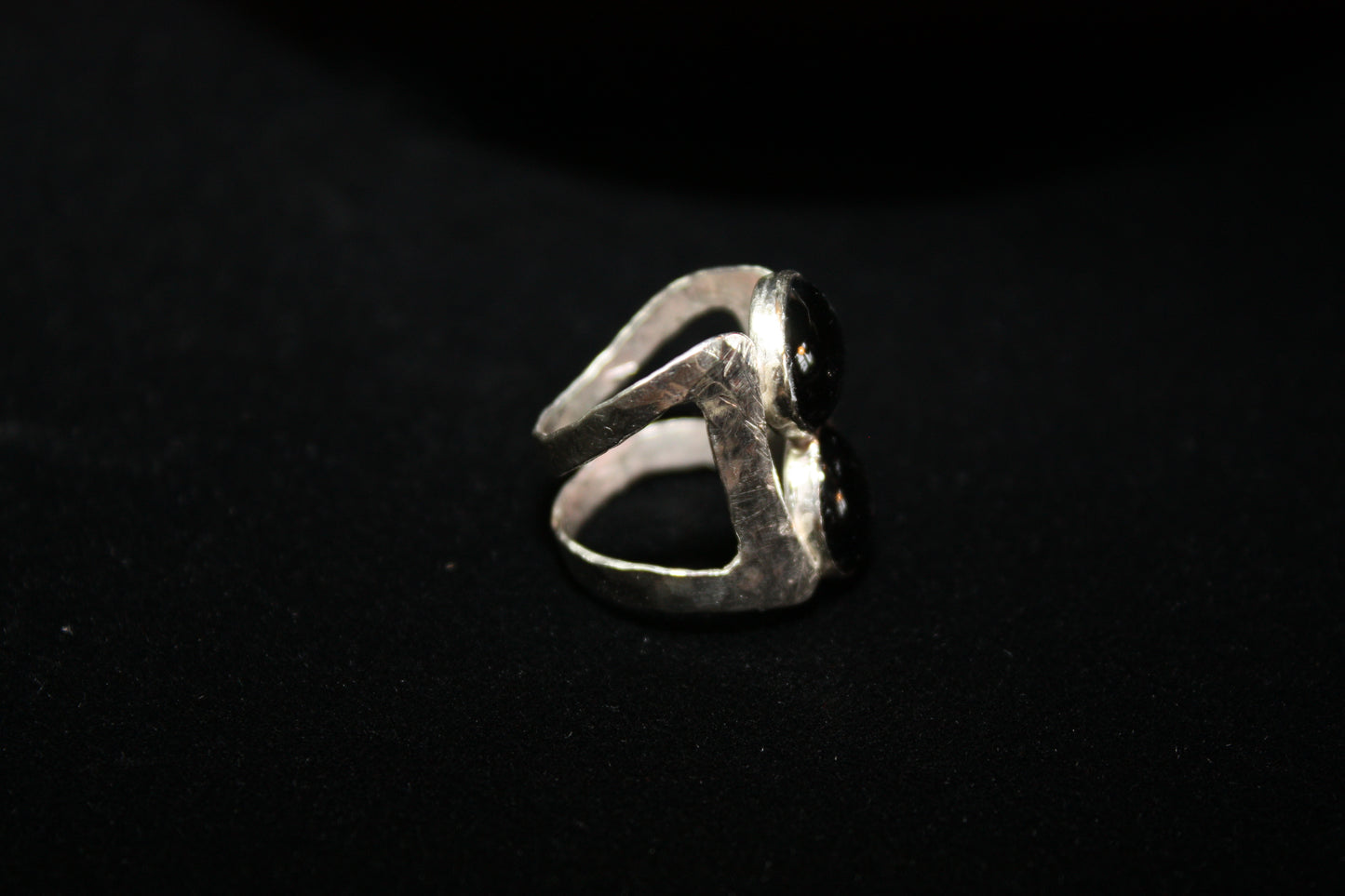 Open Sculptured Black Onyx Ring in Sterling Silver