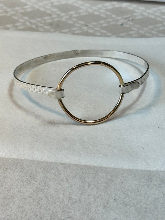 Luminosity Large Wave Circle Clip Bracelet in Sterling Silver with Gold-fill circle