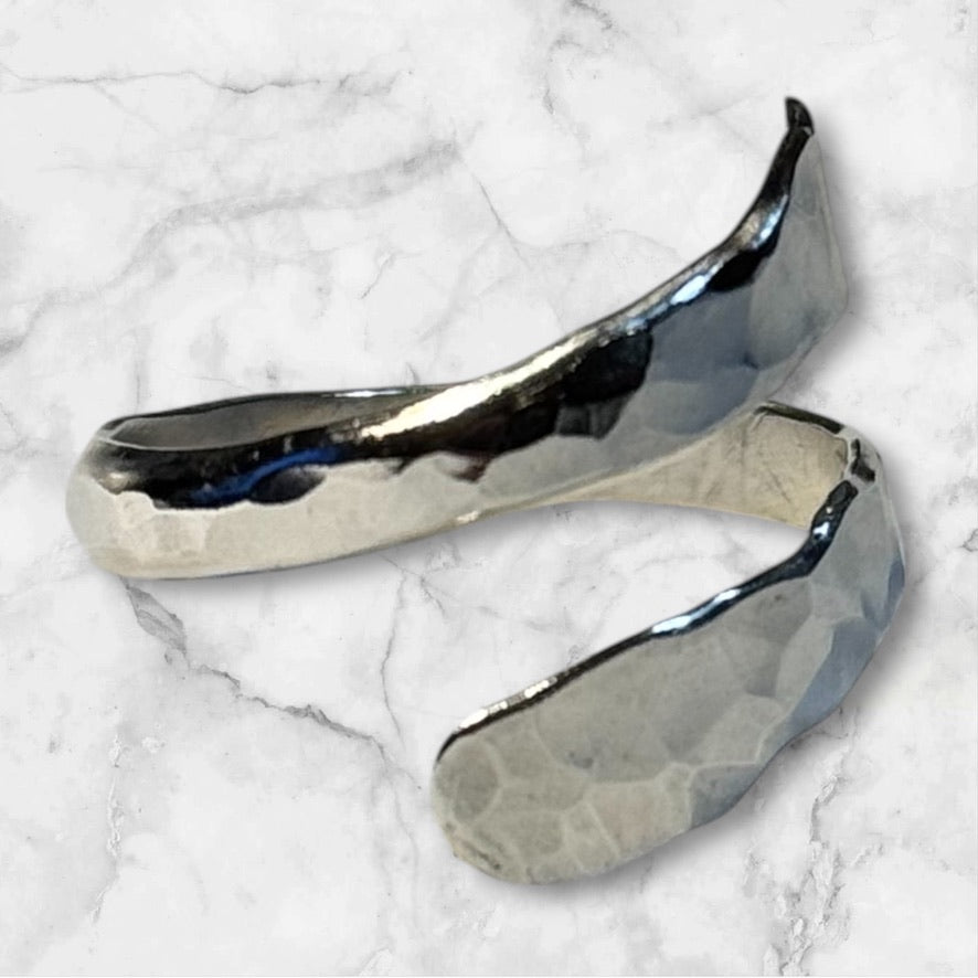 The Classic Adjustable Bypass Hammered Silver Ring