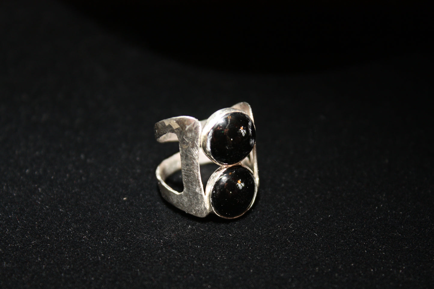 Open Sculptured Black Onyx Ring in Sterling Silver