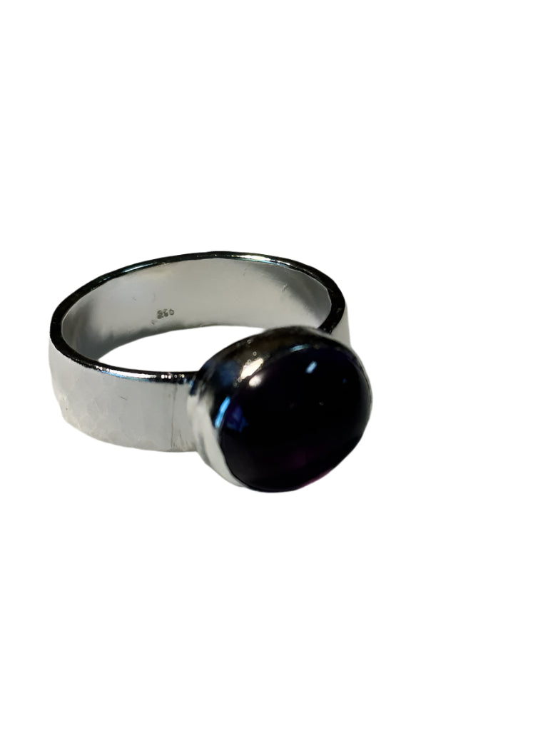 Amethyst Bezel Set Sterling Silver Band Ring