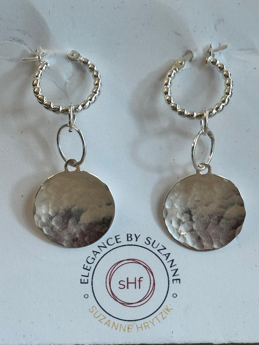 Beaded Gold-filled Ear Hooks with Hammered Silver Disc Earrings