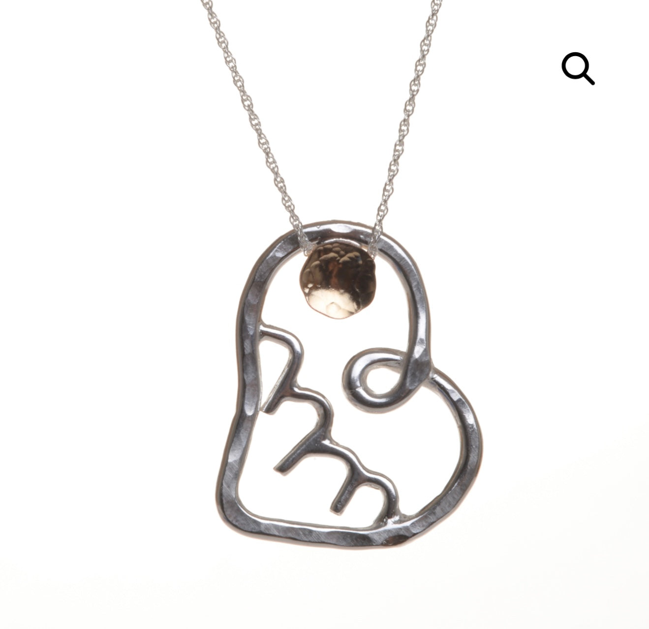 “Asheville Strong Mountain Sunset” Love & Friendship Heart, Sterling Silver with Gold Sunset Necklace (Small) 18”
