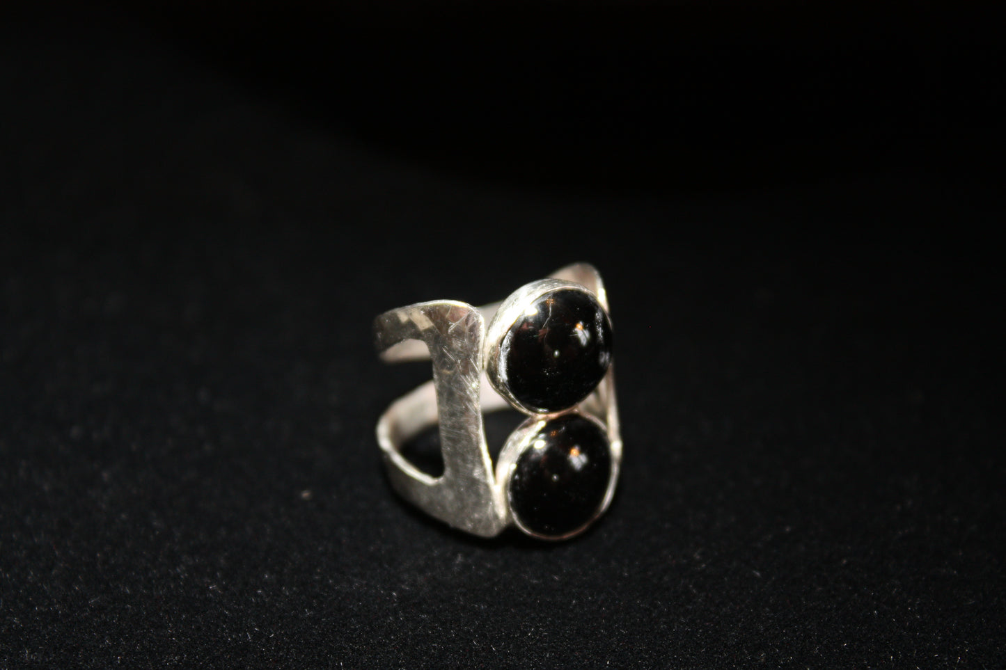 Open Sculptured Black Onyx Ring in Sterling Silver