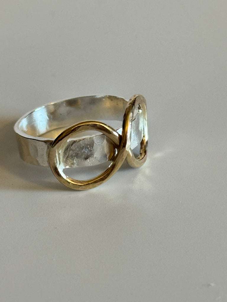 Luminosity Infinity Gold-filled Hammered Silver Ring