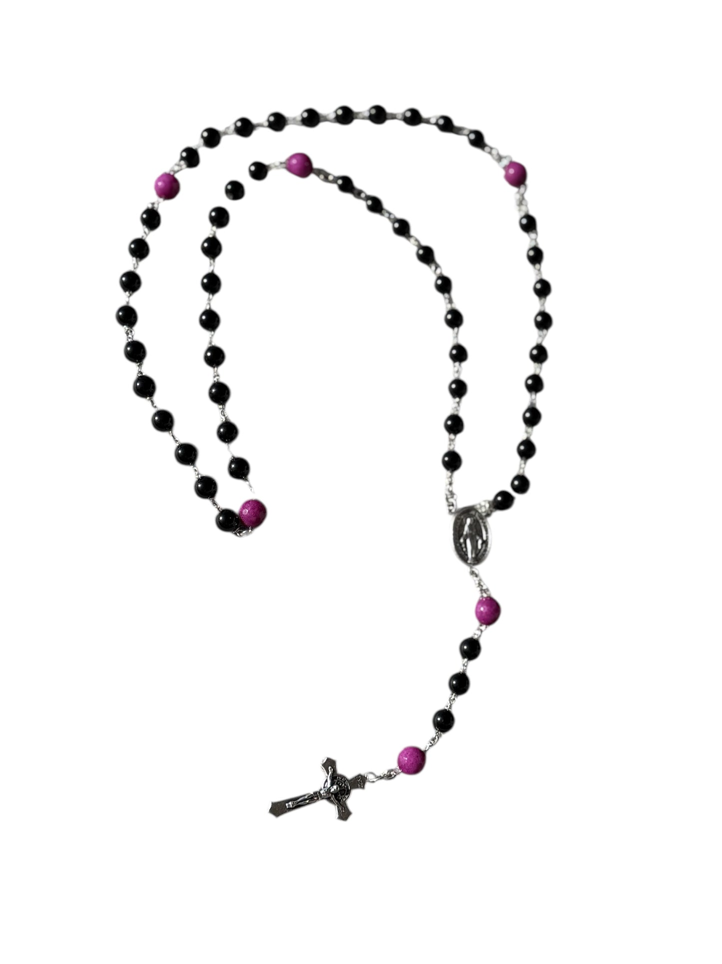 Onyx and quartz Rosary in Sterling Silver