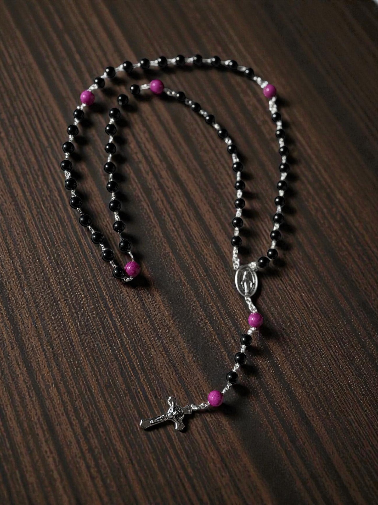 Onyx and quartz Rosary in Sterling Silver
