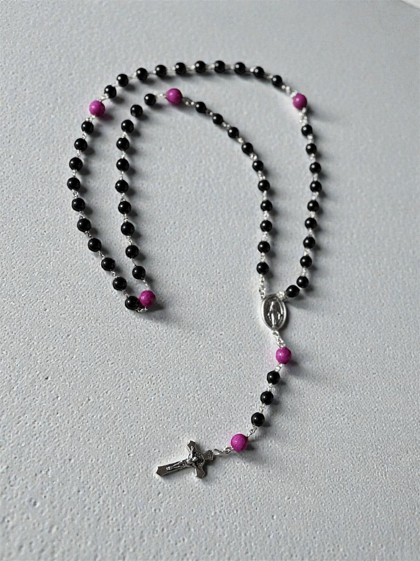 Onyx and quartz Rosary in Sterling Silver
