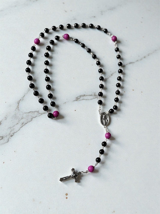 Onyx and quartz Rosary in Sterling Silver