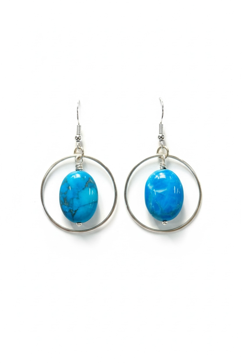 Sterling Silver Hoop with Turquoise earrings