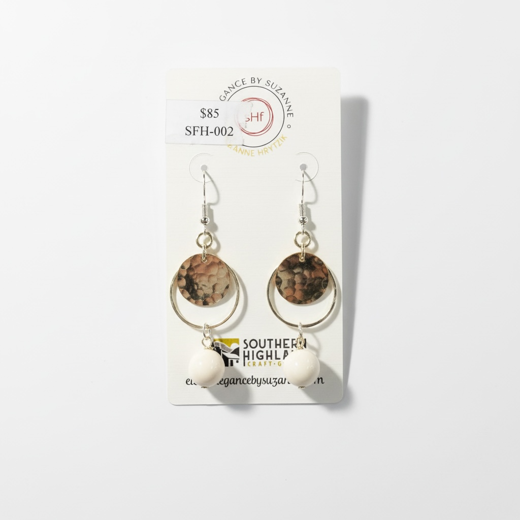 Hammered Gold Disc on Sterling silver hoop with Peruvian opal bead earrings