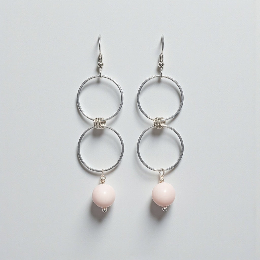 Two Hoop Sterling Silver Earrings with Peruvian opal