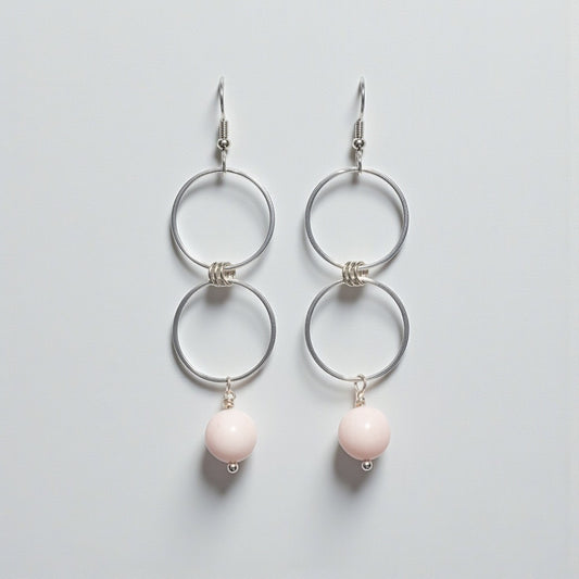 Two Hoop Sterling Silver Earrings with Peruvian opal