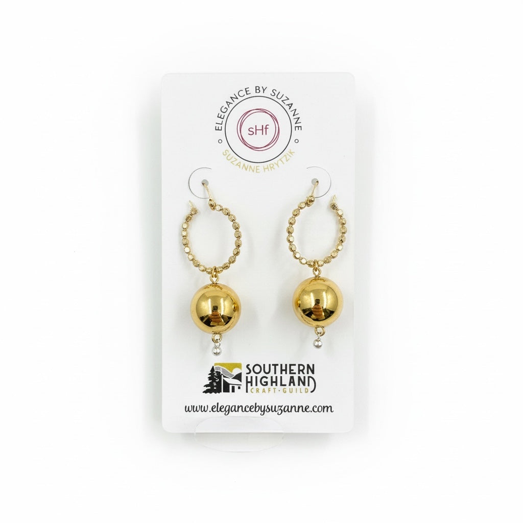 Gold Beaded Hoop with Gold Ball Drop Earrings