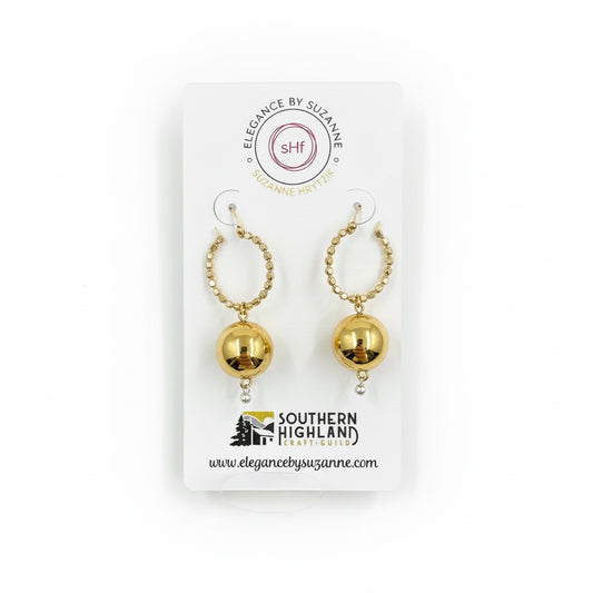 Gold Beaded Hoop with Gold Ball Drop Earrings