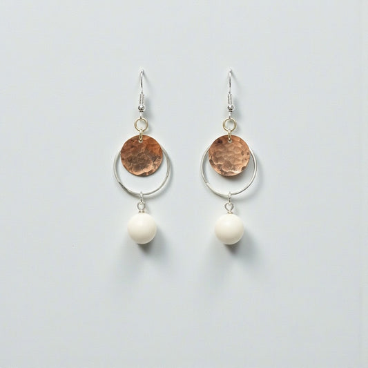 Hammered Gold Disc on Sterling silver hoop with Peruvian opal bead earrings