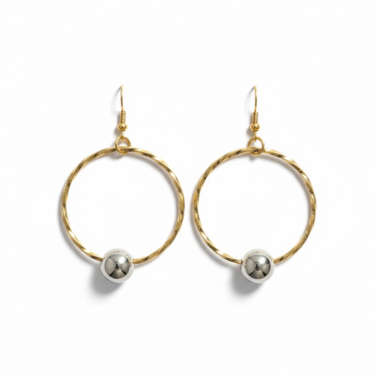 Gold-filled Twisted hoop with Sterling silver bead Earrings