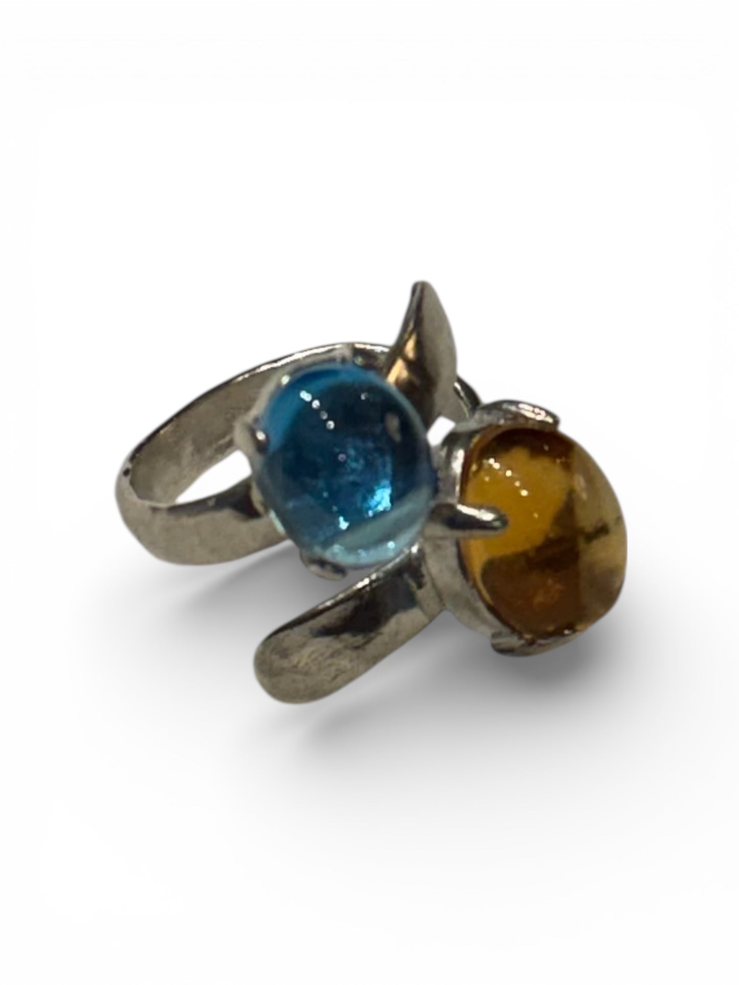 Adjustable Bypass Blue and Yellow Topaz Ring