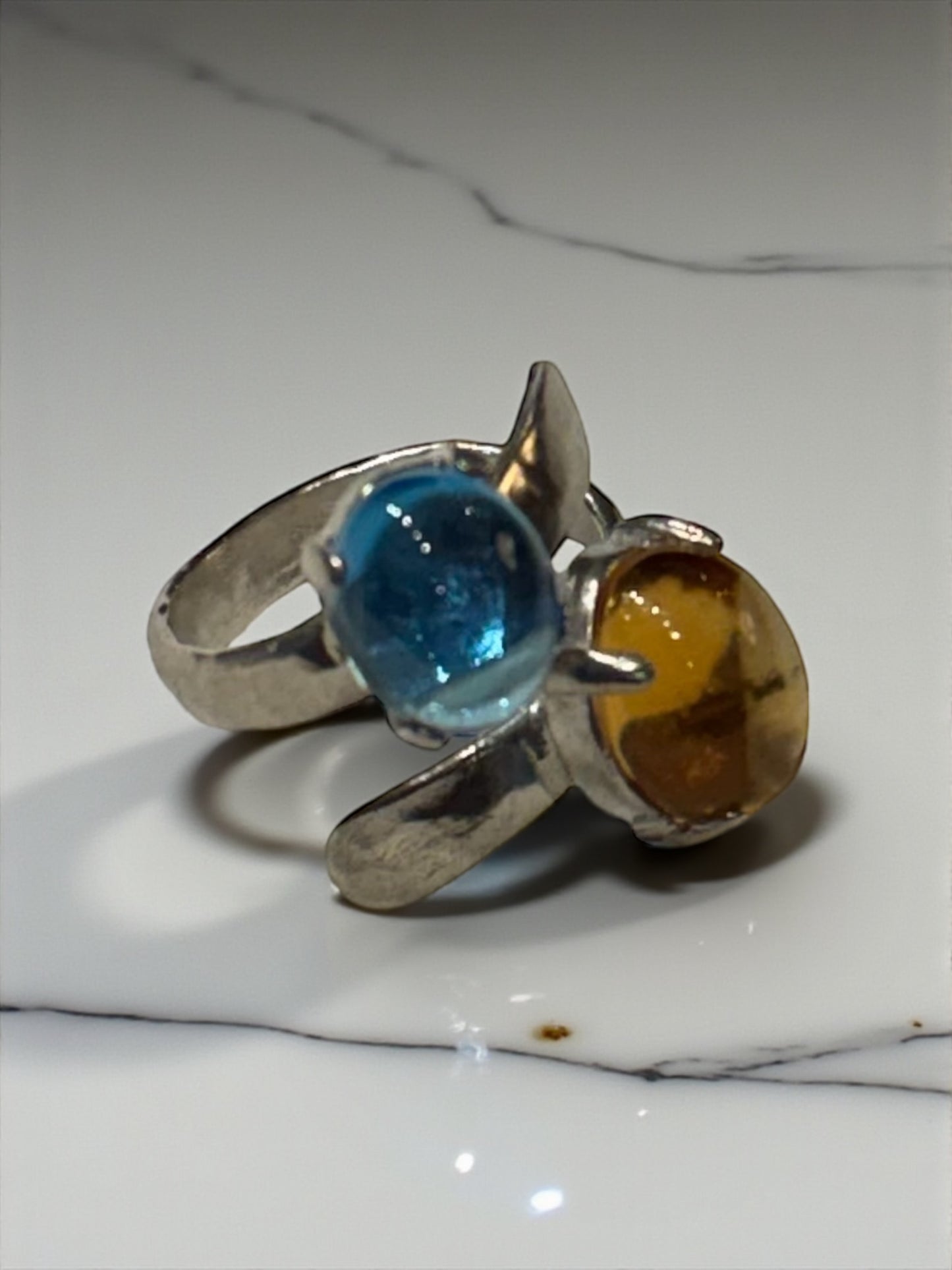 Adjustable Bypass Blue and Yellow Topaz Ring